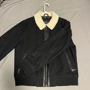 DKNY Black Bomber Jacket with Cream Collar